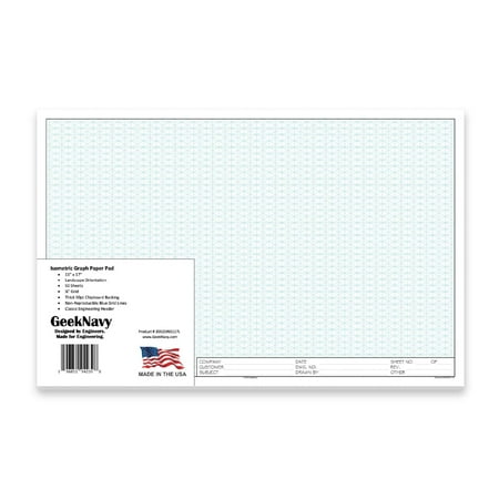 Loose Leaf GeekNavy Isometric Grid Graph Paper, 11? x 17? Landscape - 100 Sheets