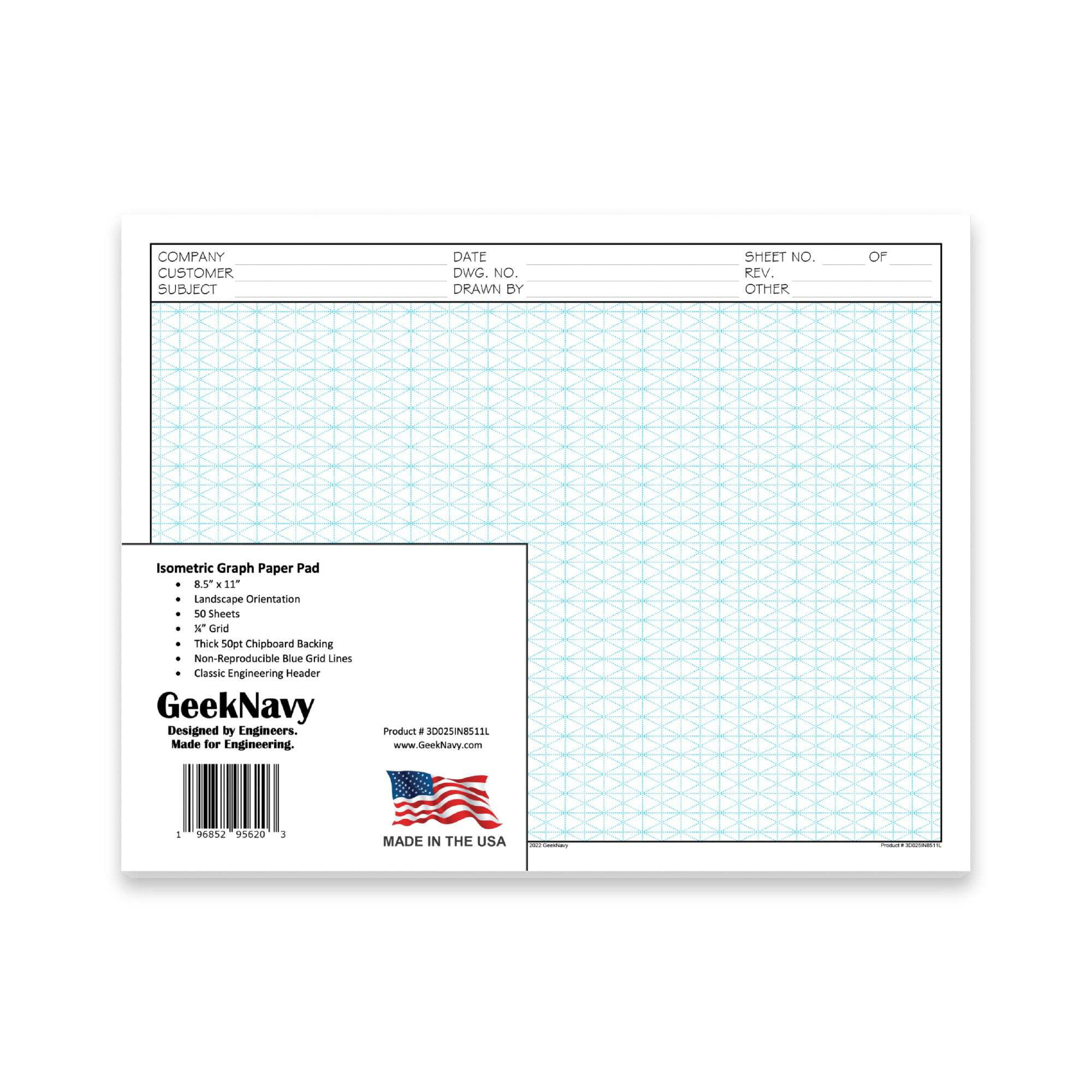 Loose Leaf GeekNavy Isometric Grid Graph Paper, 8.5″ x 11″ Landscape ...