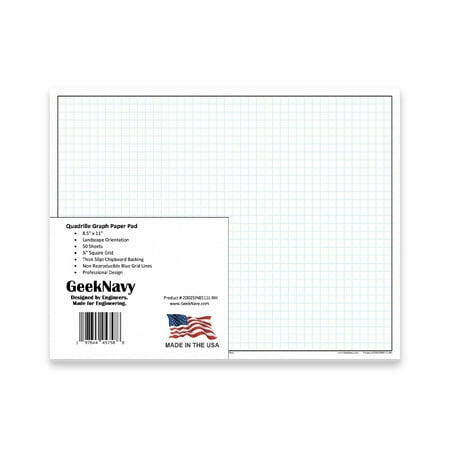 Loose Leaf GeekNavy Quadrille Graph Paper Pad, 8.5? x 11? Landscape - 200 Sheets