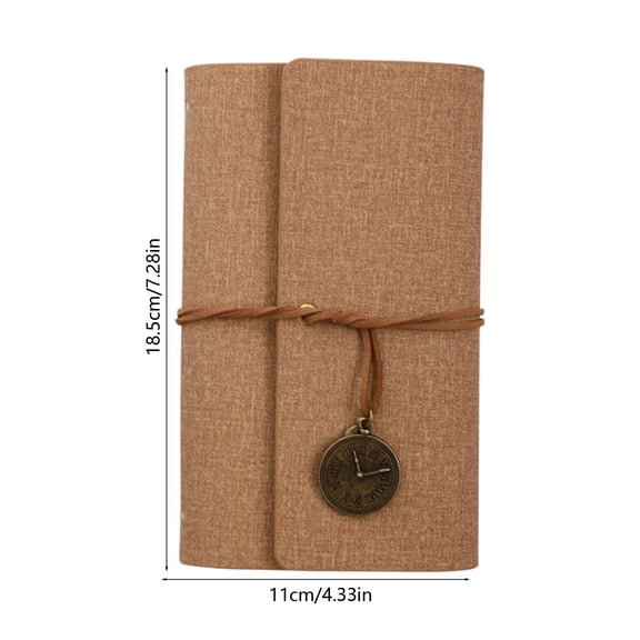 Loose Leaf Linen Notebook 4.33x7.28in Vintage Clock Charm Handmade Journal Portable Travel Diary with Cotton Tie Closure for Souvenir Notes,Khaki