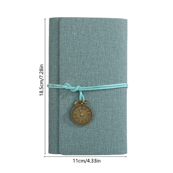 Loose Leaf Linen Notebook 4.33x7.28in Vintage Clock Charm Handmade Journal Portable Travel Diary with Cotton Tie Closure for Souvenir Notes,Navy
