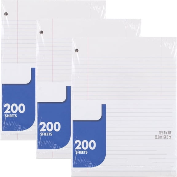 Loose Leaf Paper, 3 Pack, Notebook Paper, College Ruled Filler Paper, Standard, 8 x 10.5, 200 Sheets per Pack