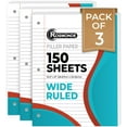 thumbnail image 1 of Loose Leaf Paper, 450 Sheets, 3 Pack, 56 gsm Wide Ruled Sheets, 8" x 10.5", Bulk Notebook Paper, 3 Hole Punched, 150 Sheets/Pack, Wide Ruled Paper for Binders, Loose Leaf Office Paper, White, 1 of 3