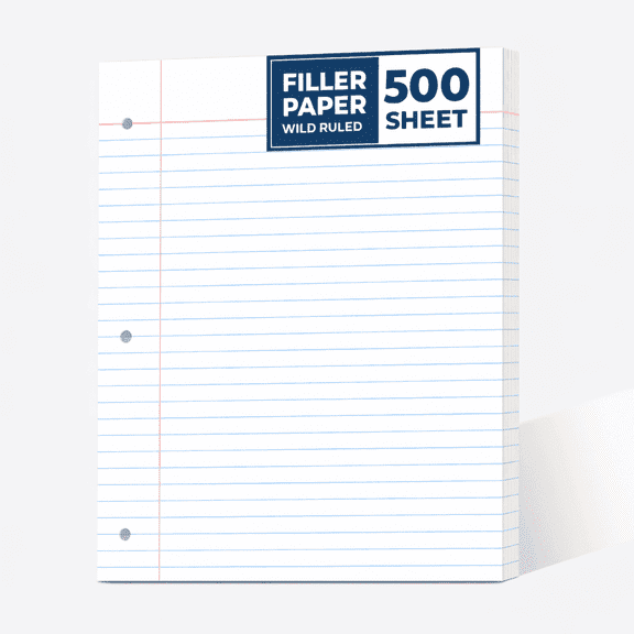 Wide Ruled Loose Leaf Paper 500 Sheets 8 x 10.5 Inch White Filler Paper with 3 Hole Punch for Binders, Writing Paper for Office, Home & General Use