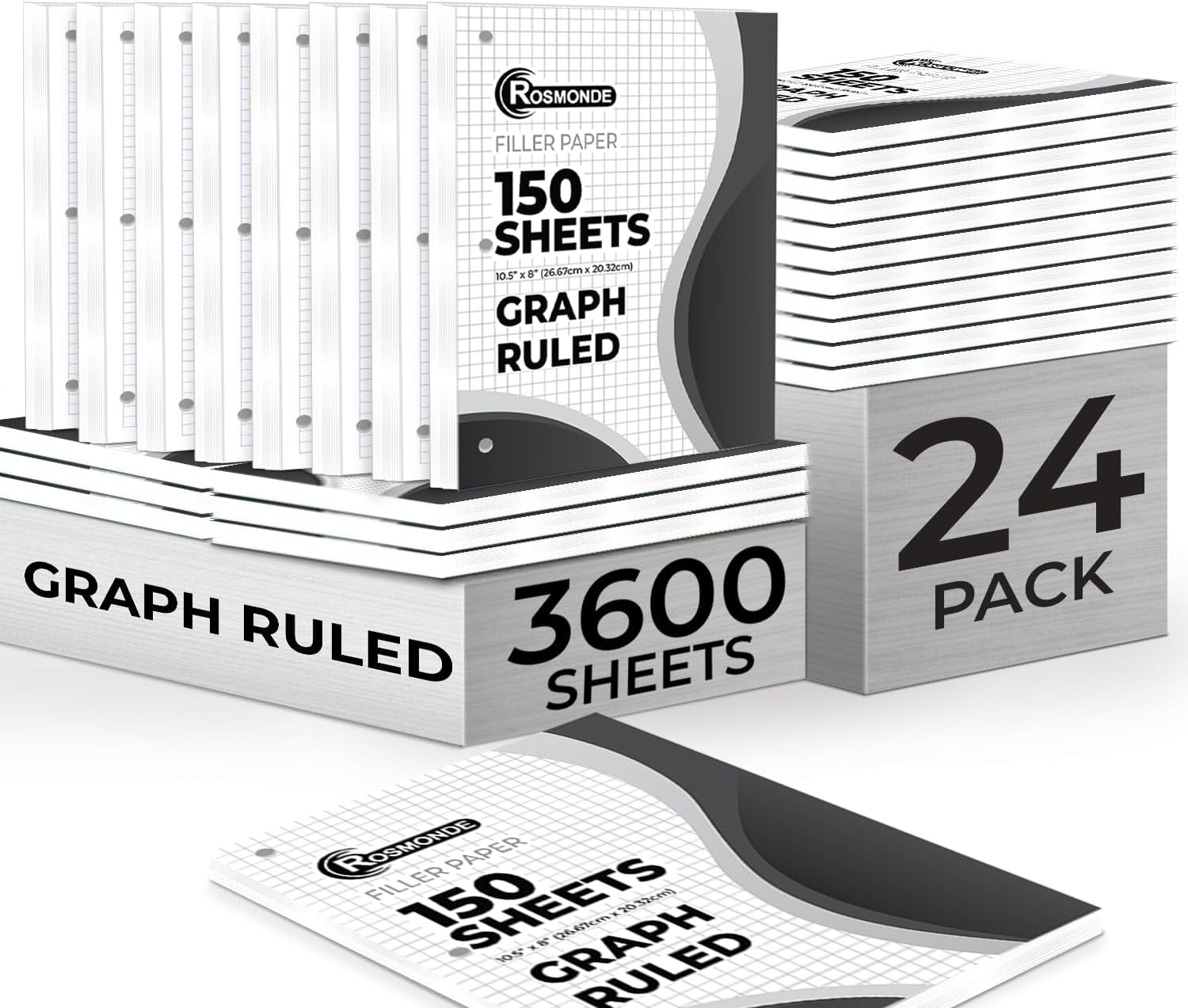 Loose Leaf Paper Bulk, 3600 Sheets, 24 Pack, Graph Ruled Sheets, 8 x 10 ...