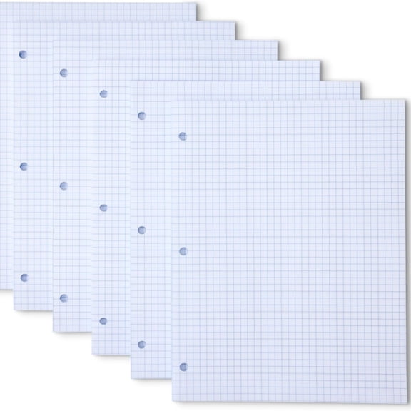 Loose Leaf Paper, Graph Ruled Paper, 3 Hole Punched, 100 Sheets, 11" x 8.5", 6 pack, White