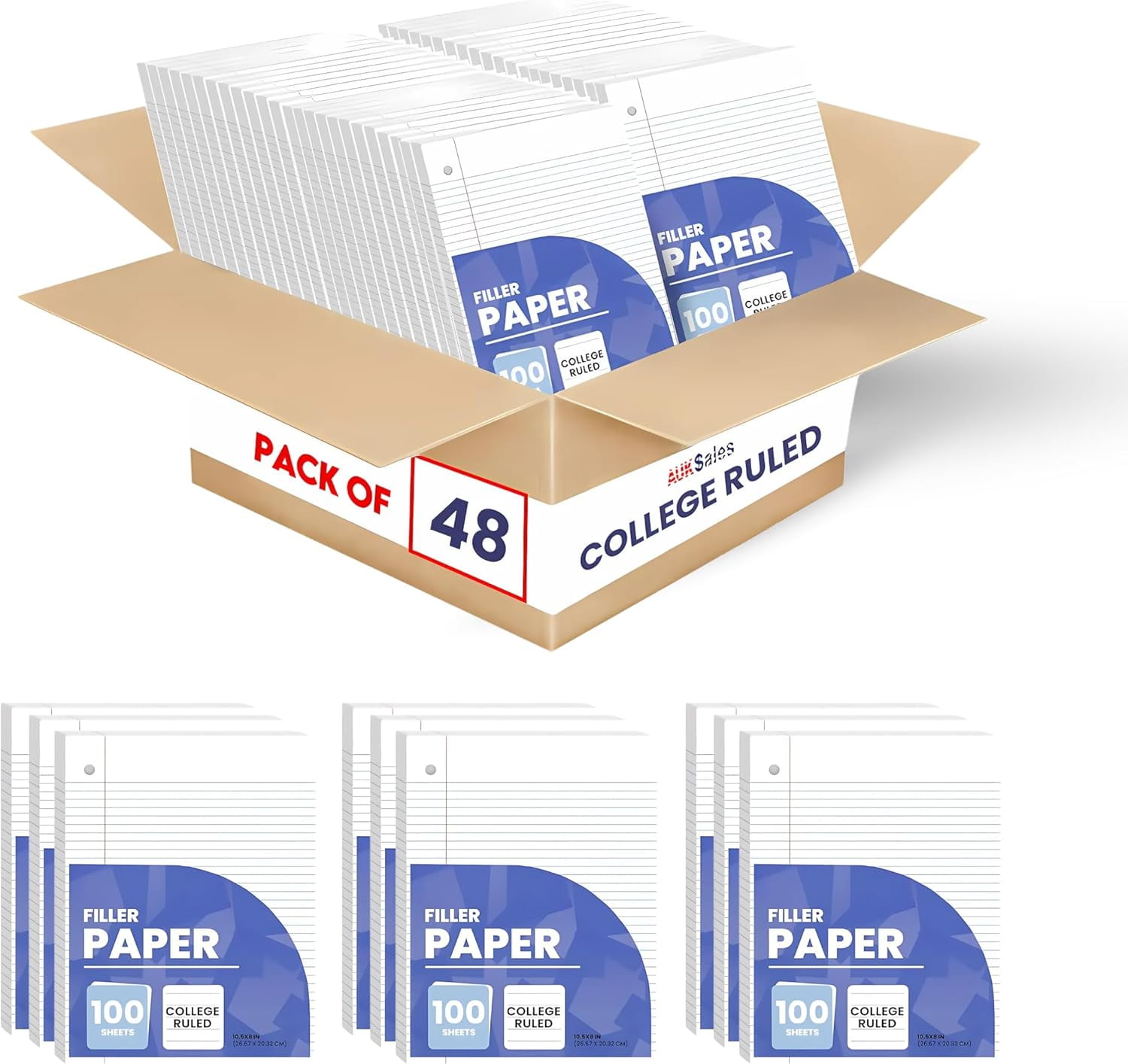 Loose Leaf Paper, Lined Notebook Paper, College Ruled Filler Paper, 100 ...