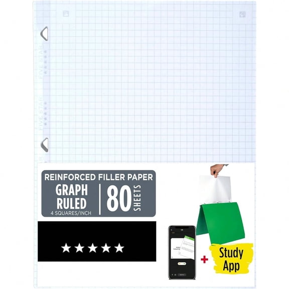 Loose Leaf Paper + Study App, Graph Ruled Filler Notebook Paper, Reinforced, Fights Ink Bleed, 8-1/2" x 11", 80 Sheets (170122) - 8.5 x 11 inch (80 Count)