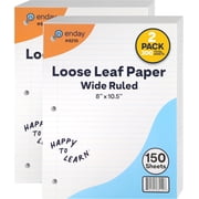 Loose Leaf Paper Wide Ruled Notebook Paper, 8" x 10.5" Filler Paper White, 3 Hole Punched Binder Paper for 3 Ring Binders, Lined Paper 150 Sheets Per Pack 2 Pack - By Enday