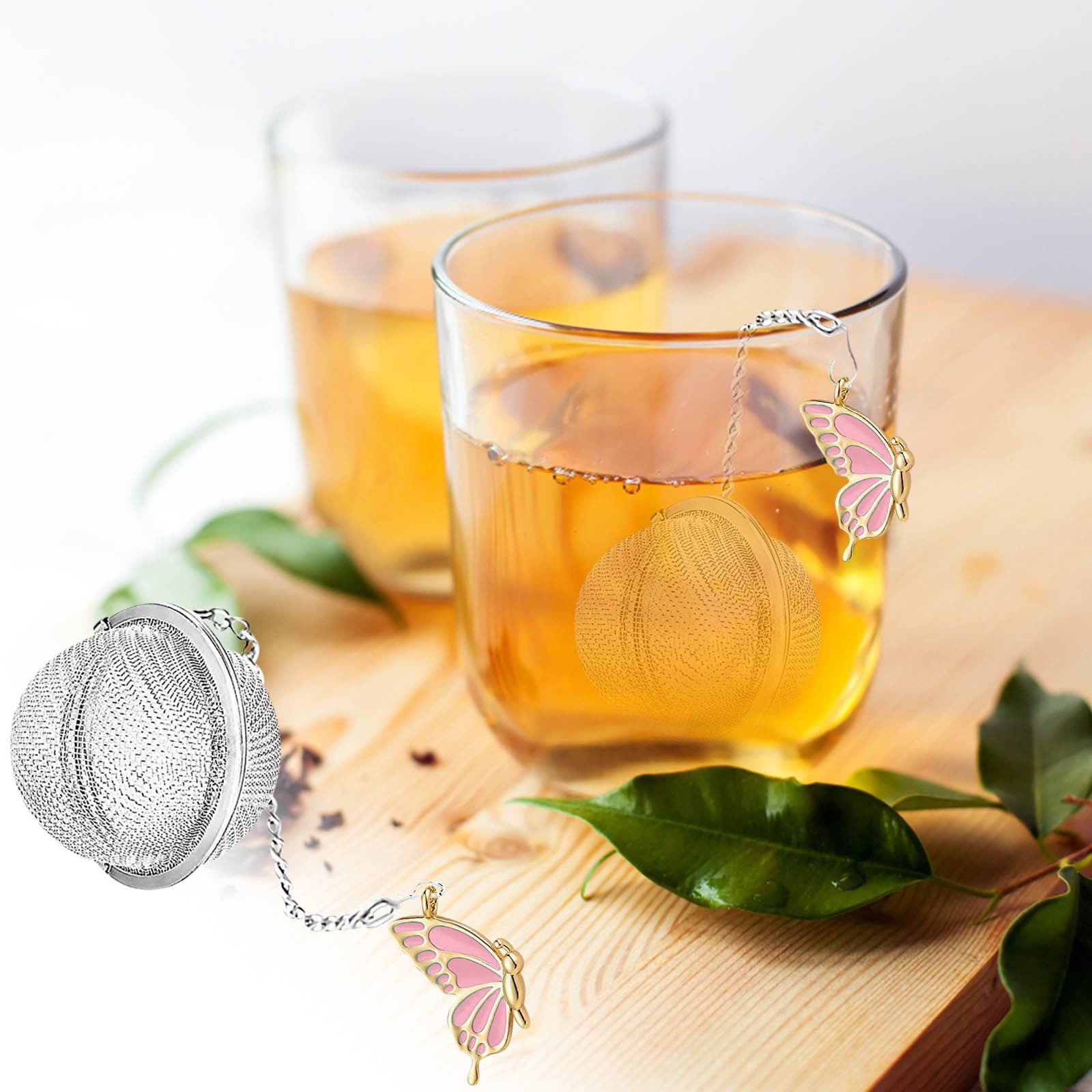 Loose Leaf Tea Ball Steeper, Tea Filter with Butterfly Pendant, Stainless Steel Ball Mesh Tea