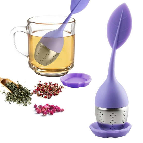 Loose Leaf Tea Infuser, Tea Strainer for Loose Tea Fine Mesh Tea Filter for Steeping Loose Tea, Tea Steeper for Teapot, Tea Diffuser w/Maple Shaped Silicone Handle, Stainless Steel Infuser Purple