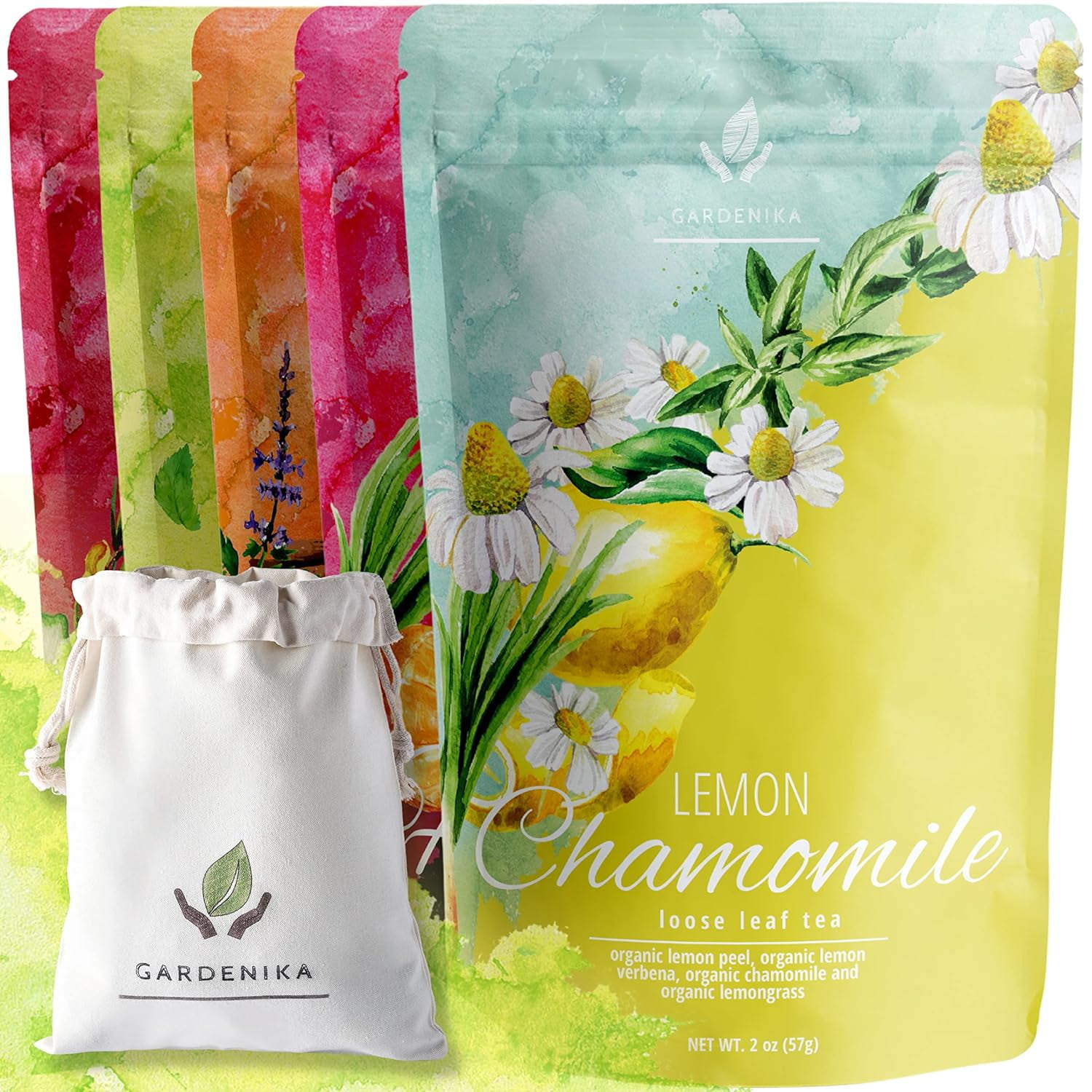 Loose Leaf Tea Set, CaffeineFree Set Rooibos, Spearmint, Chamomile, Hibiscus, Tulsi, Turmeric
