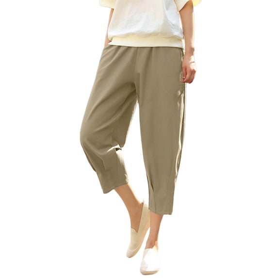 Loose Linen Capris for Women, High Waisted Loose Capri Pants, Summer Casual Cropped Carrot Pants with Pockets