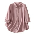 thumbnail image 1 of Loose Linen Shirts Button Up Collared Summer Fall Clothes 3/4 Length Sleeve Tops Casual Womens Blouses (XL, Purple), 1 of 7