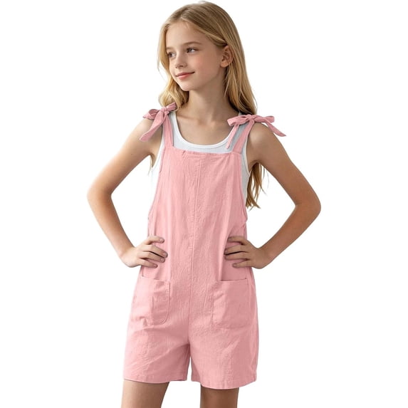 Loose Linen Short Overalls for Girls Adjusted Strap Sleeveless Short ...