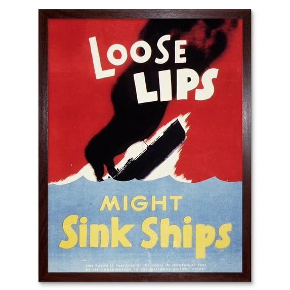 Loose Lips Sink Ships WWII USA Vintage 1941 War Propaganda Poster Art Print Framed Poster Wall Decor 12x16 inch