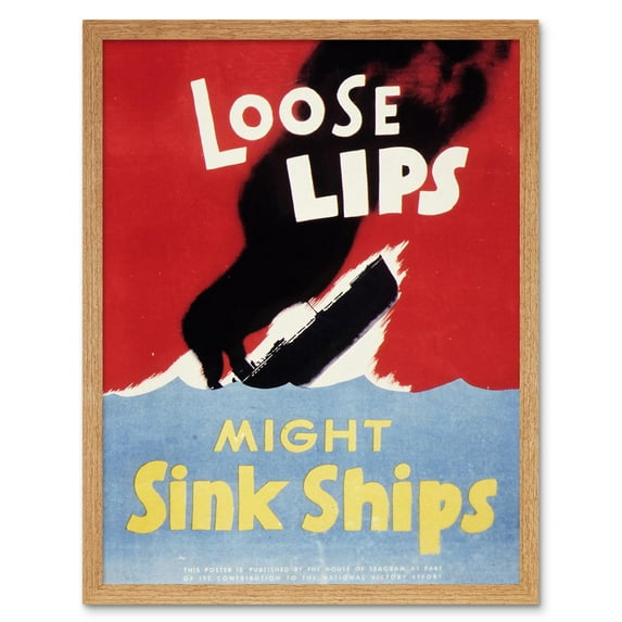 Loose Lips Sink Ships WWII USA Vintage 1941 War Propaganda Poster Art Print Framed Poster Wall Decor 12x16 inch