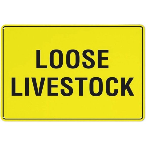 Loose Livestock Bright Yellow Reflective Aluminum Sign - 8"x12", Rust Free, Weather Resistant, Waterproof, Easy To Mount - Rural Road, Farm, Ranch, Livestock Area