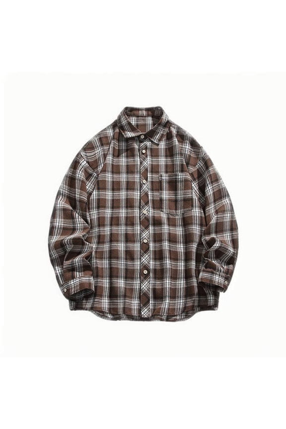 Plaid Shirts for Men Loose Long Sleeve Shirt for Men, Retro Checkered Pattern, Fashionable Cardigan, Large Size Casual Top for Daily Wear