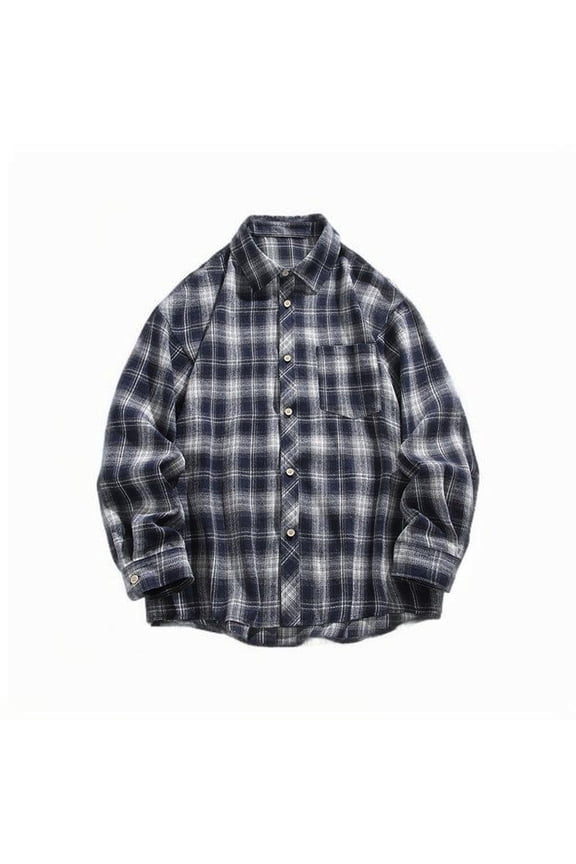 Plaid Shirts for Men Loose Long Sleeve Shirt for Men, Retro Checkered Pattern, Fashionable Cardigan, Large Size Casual Top for Daily Wear