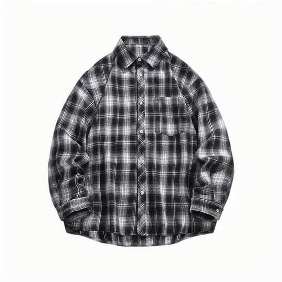 BVnarty Plaid Shirts for Men Loose Long Sleeve Shirt for Men, Retro Checkered Pattern, Fashionable Cardigan, Large Size Casual Top for Daily Wear