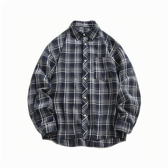 BVnarty Plaid Shirts for Men Loose Long Sleeve Shirt for Men, Retro Checkered Pattern, Fashionable Cardigan, Large Size Casual Top for Daily Wear