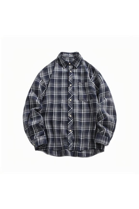 Plaid Shirts for Men Loose Long Sleeve Shirt for Men, Retro Checkered Pattern, Fashionable Cardigan, Large Size Casual Top for Daily Wear
