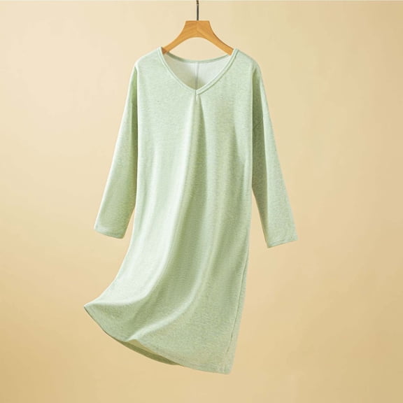 Loose Long Sleeve Women's Nightgown - Winter Stylish Bathrobe, Soft Home Wear Loungewear for Sleep & Lounge Green Free Size
