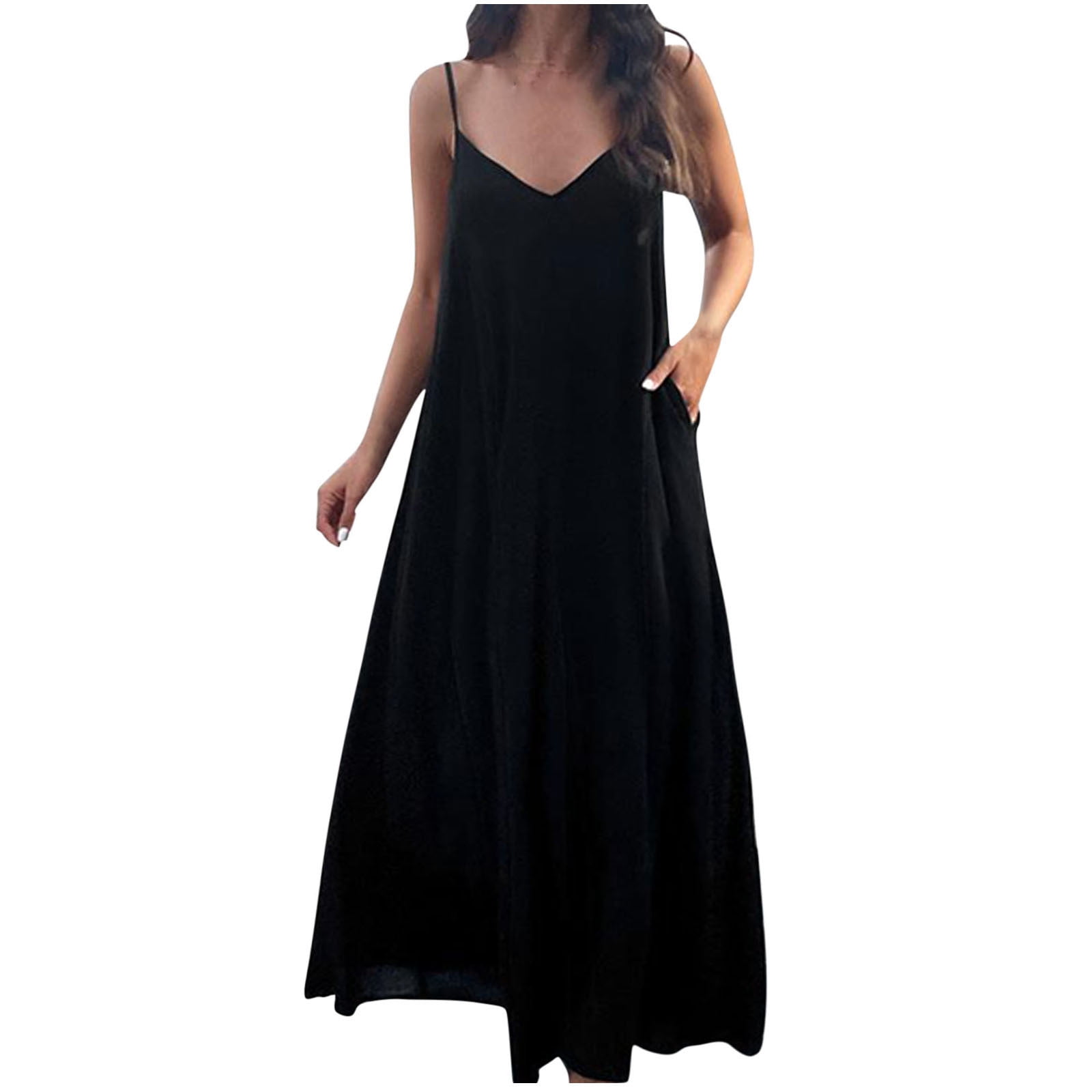 Loose Maxi Dress for Women New Women'S-Neck Solid Color Elegant Hanging  Strap Dress Features: 1.Makes You Look So Beautiful,Casual,Fashion And  Different. . for Outdoors, Vocation,, Daily Wear.C - Walmart.com