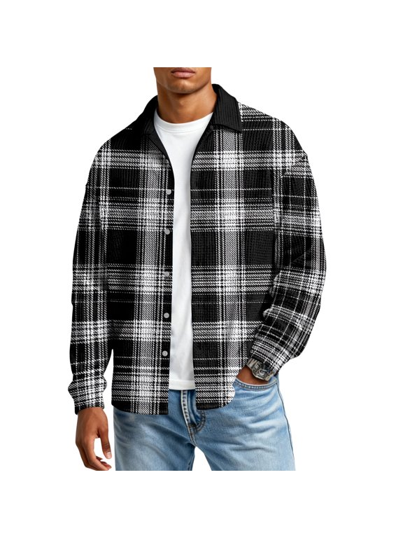 Loose Men's Plaid Shirt Long Sleeve Casual Vintage High Street Design Spring Autumn Seasonal Polyester Fiber Adult Male