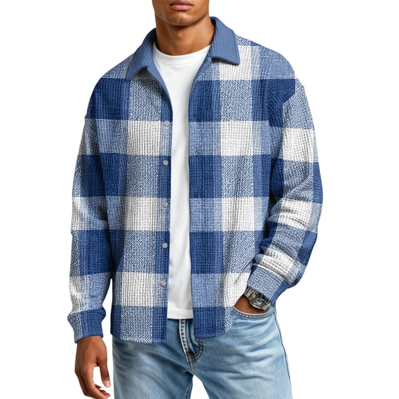 Loose Men's Plaid Shirt Long Sleeve Casual Vintage High Street Design Spring Autumn Seasonal Polyester Fiber Adult Male