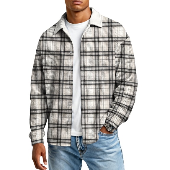 Loose Men's Plaid Shirt Long Sleeve Casual Vintage High Street Design Spring Autumn Seasonal Polyester Fiber Adult Male