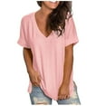 thumbnail image 1 of Loose Oversized Summer Solid Color T Shirts for Women Fashion Workout Plus Size Tops Short Sleeve Beach Vacation Gym Clothes Womens V Neck Causal Fashion Basic Tee Athletic Tops for Women, 1 of 7