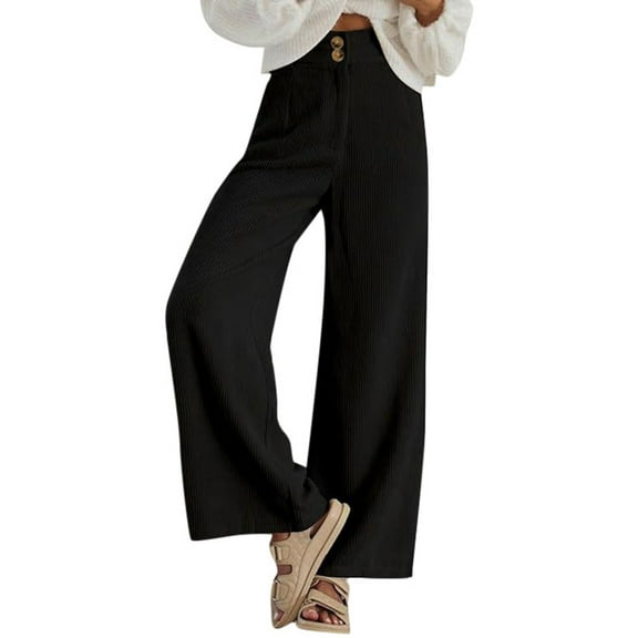 Loose Pants for Women Women Spring And Autumn Solid Color Corduroy Double Button Semi Elastic Waist Straight Casual Pants Woven Dress for with Elastic Waist And Striped Compression Dress Black S