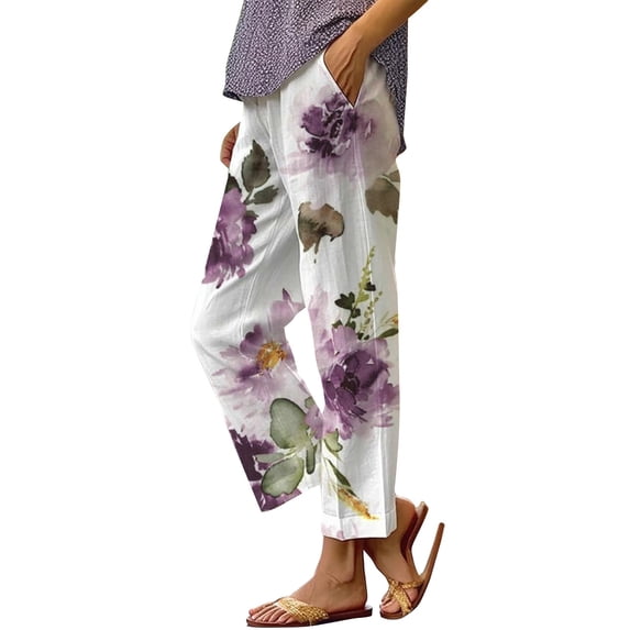 Loose Pants for Women Botanical Print Relaxed Fit with Patchwork Detail And Side Pockets for Weekend Comfort And Daily Styling Womens Trousers