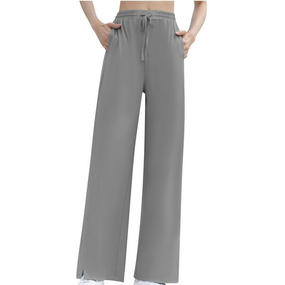 Maean Loose Pants for Women Casual Elastic Waist Drawstring Stretch Quick Dry Sports Split Trousers with Pockets