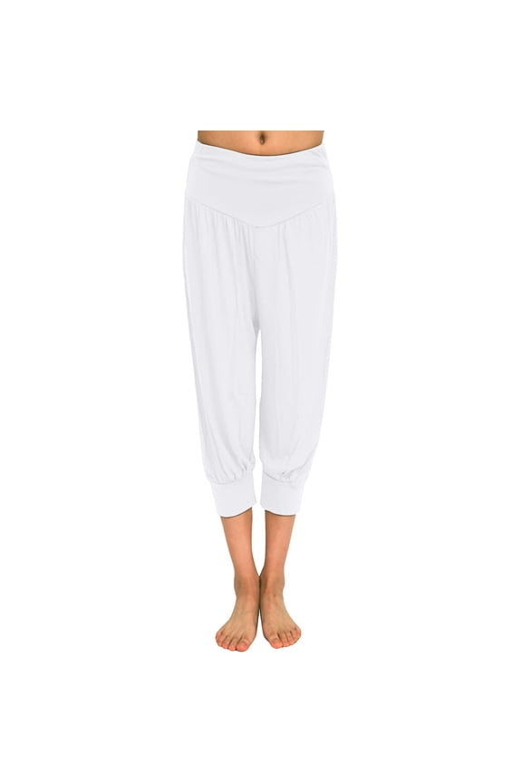 Loose Pants for Women, Comdrip Womens Elastic Loose Casual Cotton Soft Yoga Sports Dance Harem Pants Yoga Pants Women White M