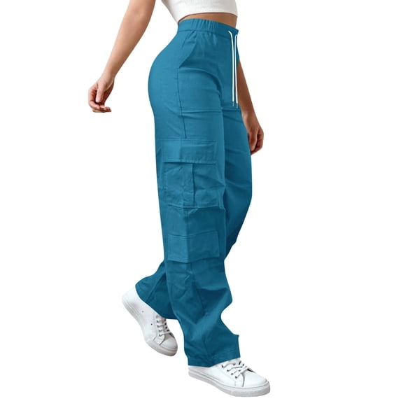 Loose Pants for Women Long New Women’s Cargo Pants Elastic High Waist Wide Leg Long Pants Loose Office Work Travel Trousers with Multi Pocket