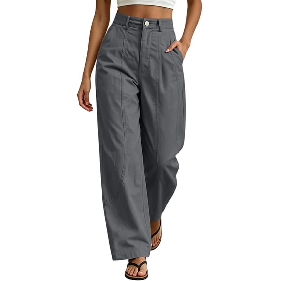 Loose Pants for Women Long New Women’s Straight Leg Pants, High Waist Pleated Cooling Long Trousers, Loose Fits Versatile Summer Pants with Pockets