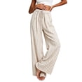 thumbnail image 1 of Loose Pants for Women Striped Drawstring Elastic Waist Wide Leg Pants with Side Pockets Comfortable Casual Long Lounge Trousers, 1 of 5