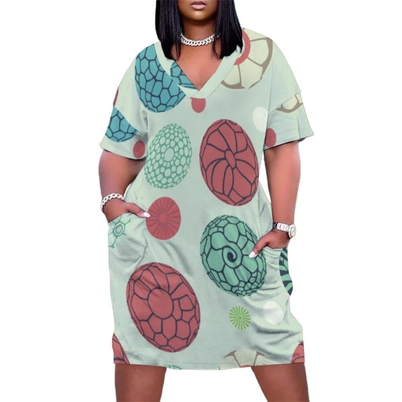 Loose Pocket Dress Abstract Circle Pattern Dresses for Woman Dresses ...