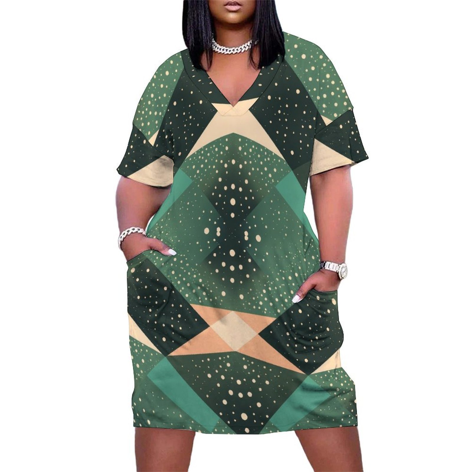 Loose Pocket Dress Geometric Abstract Pattern Dresses for Woman Dresses ...