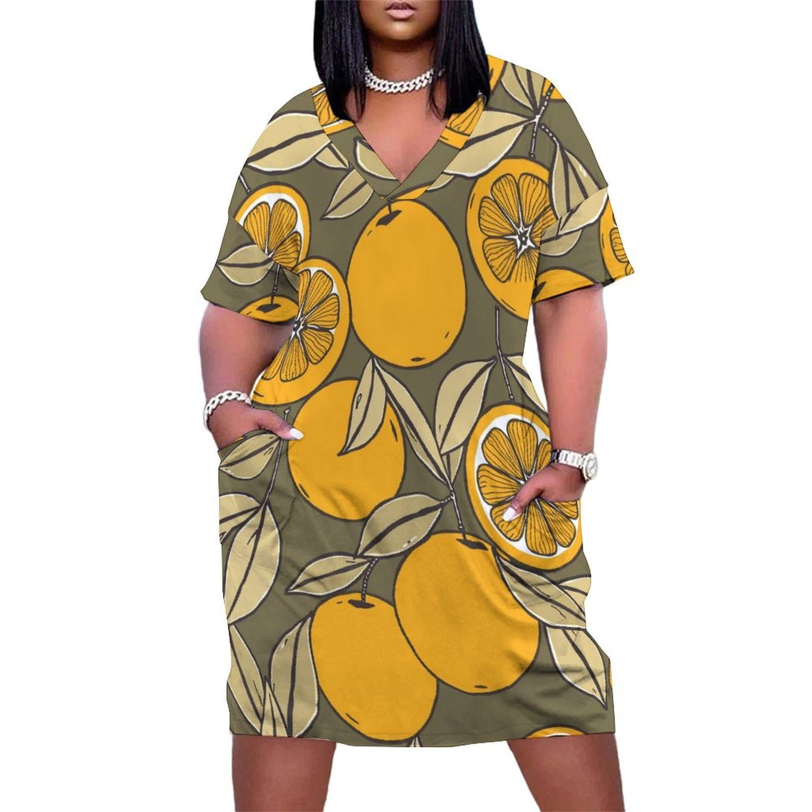 Loose Pocket Dress Oranges Seamless Patter Dresses for Woman Dresses ...