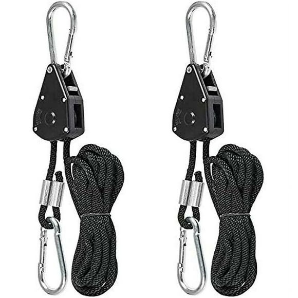 Loose-Proof Design, Adjustable Ratchet Straps, Rust Resistant, Braided Polypropylene Rope, Zinc Plated Steel Carabiners, Multipurpose Use, Reinforced Metal Internal Gears, 2PCS