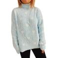 thumbnail image 1 of Loose Pullover Sweaters for Women Trendy Love Heart Pattern Warm Casual Mock Neck Knit Long Sleeve Winter Fall Tops (Large, Blue), 1 of 6