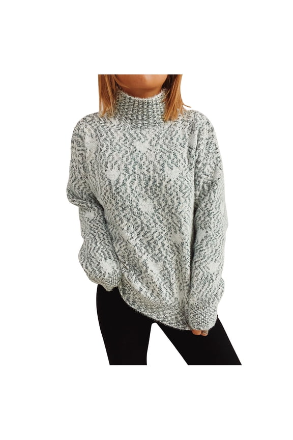 Loose Pullover Sweaters for Women Trendy Love Heart Pattern Warm Casual Mock Neck Knit Long Sleeve Winter Fall Tops (X-Large, Gray)