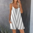 thumbnail image 1 of Loose Romper for Women Summer Casual Spaghetti Strap Strip Print Short Jumpsuit with Pocket Wide Leg Fashion Outfits, Gray, S, 1 of 5