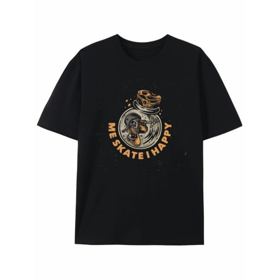 Loose Round Neck Short Sleeve T-Shirt T-Shirt Skateboarding Happiness: Me Skate I Happy Graphic Tee, Retro Unisex Shirt Cotton Tshirts