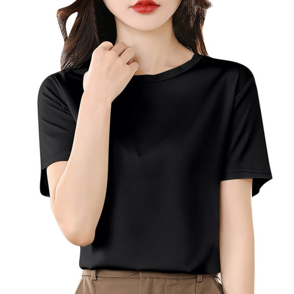 Loose Round Neck T-Shirt for Women Summer Short Sleeve Tops Casual Versatile Plain Tees