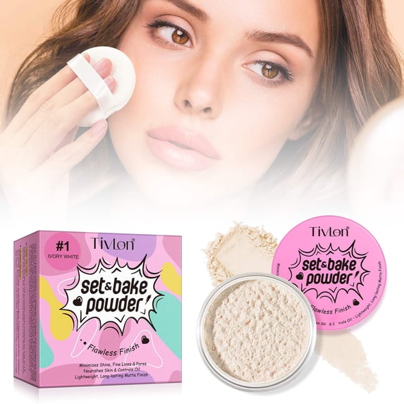Loose Setting Powder Lightweight Matte Finish Rice Powder Makeup for Oil Control & Long Lasting Flawless Finish 24g, Ivory White